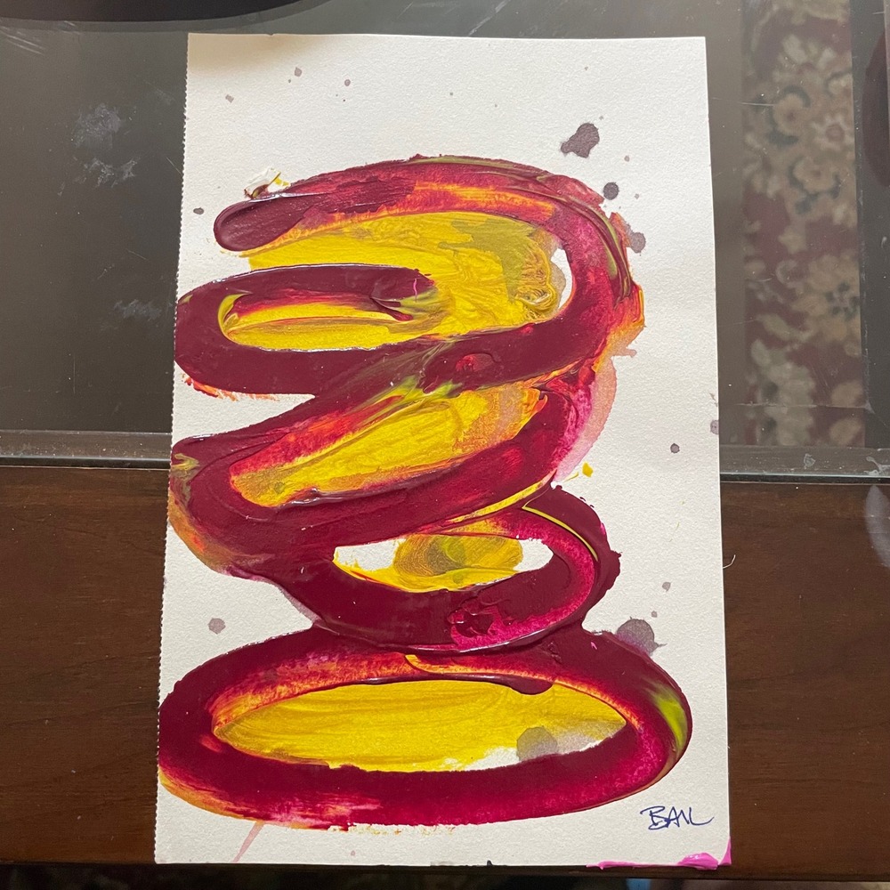 Abstract‎ Swirl Painting Original Art Crimson Yellow 5.5 x 8.5